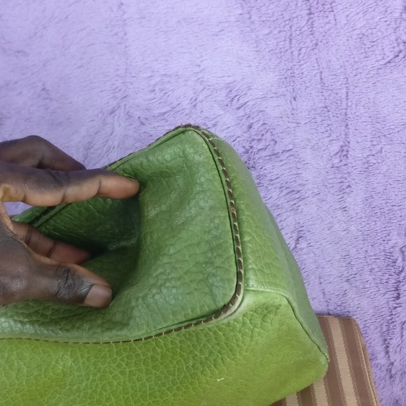 496cad PLINIO VISONA Italian Leather Tote with Fisherman handle in GREEN avocado - Picture 11 of 15